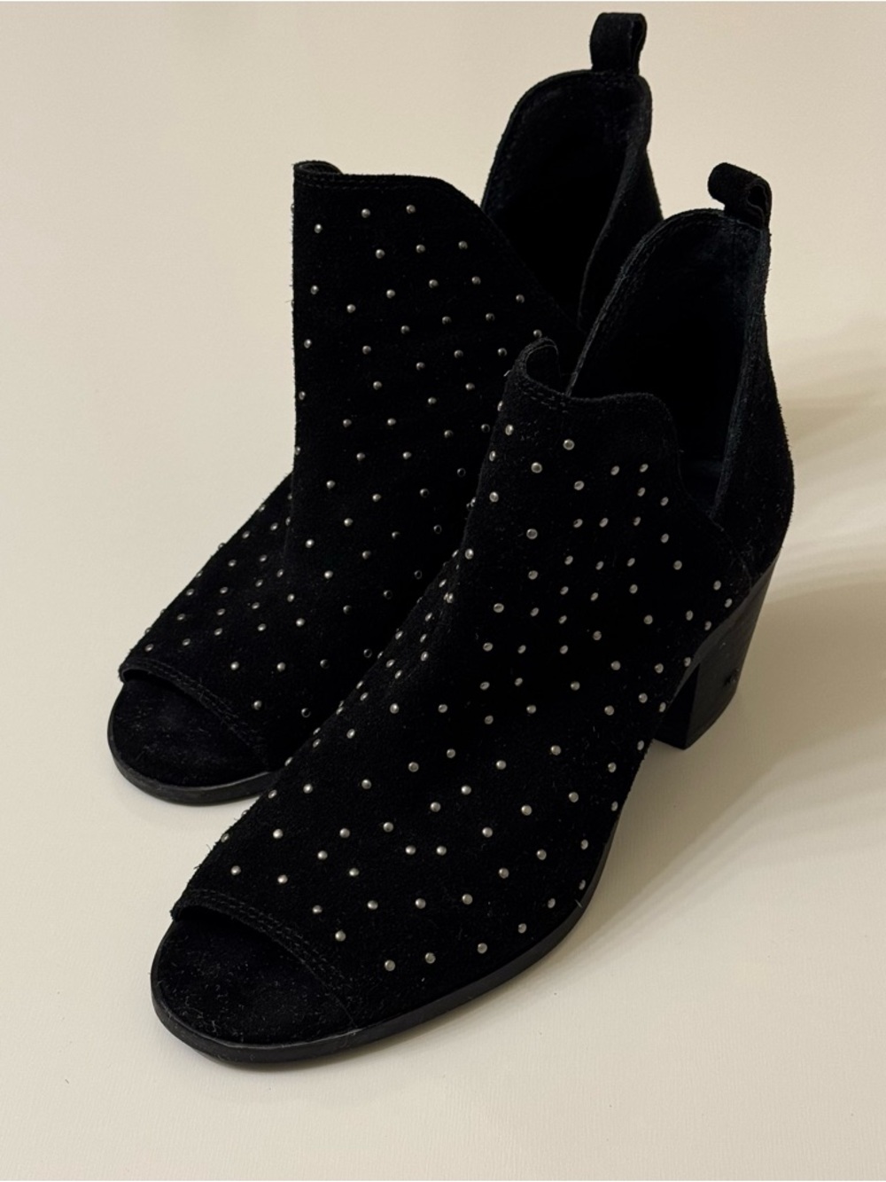 Lucky Brand Black Leather Berlenna Studded Peep Toe Booties Size 7m